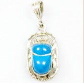 Silver Scarab Pendant with Natural Blue Stone